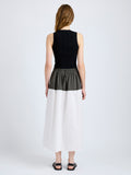 Proenza Schouler Back full length image of model wearing Nyla Skirt in Poplin in WillowWhite