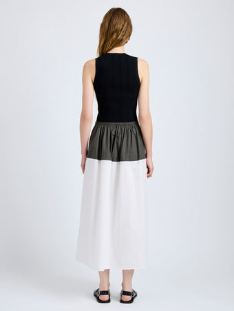 Proenza Schouler Back full length image of model wearing Nyla Skirt in Poplin in WillowWhite