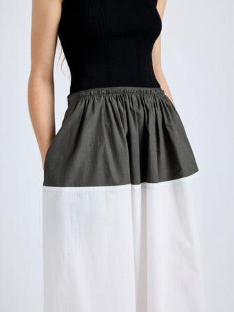 Proenza Schouler Detail image of model wearing Nyla Skirt in Poplin in WillowWhite