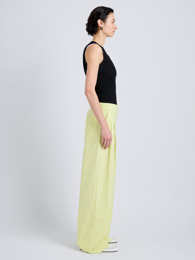 Proenza Schouler Side full length image of model wearing Coralie Pant in Poplin in Carambola