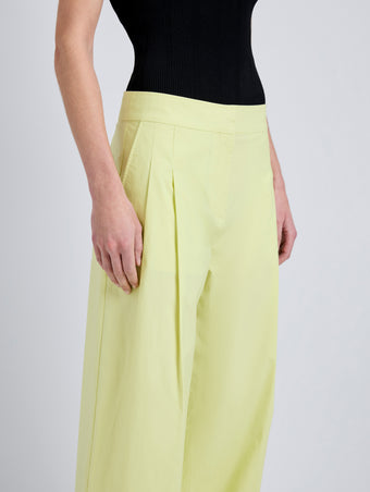 Proenza Schouler Detail image of model wearing Coralie Pant in Poplin in Carambola