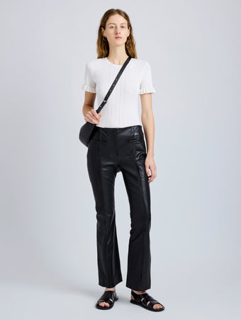 Proenza Schouler Front full length image of model wearing Isadora Pant in Leather in Black