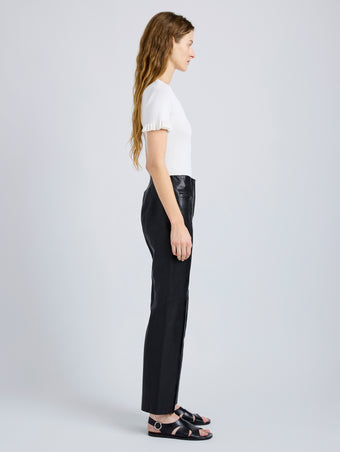 Proenza Schouler Side full length image of model wearing Isadora Pant in Leather in Black