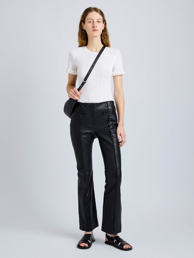 Proenza Schouler Front full length image of model wearing Isadora Pant in Leather in Black