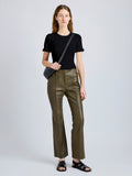 Proenza Schouler Front full length image of model wearing Isadora Pant in Leather in Fatigue