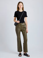 Proenza Schouler Front full length image of model wearing Isadora Pant in Leather in Fatigue