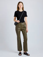 Proenza Schouler Front full length image of model wearing Isadora Pant in Leather in Fatigue