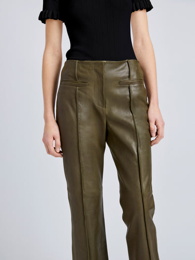 Proenza Schouler Detail image of model wearing Isadora Pant in Leather in Fatigue