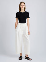 Proenza Schouler Front full length image of model wearing Talla Pant in Washed Cotton in Alabaster