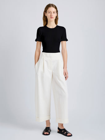 Proenza Schouler Front full length image of model wearing Talla Pant in Washed Cotton in Alabaster