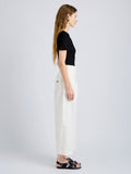 Proenza Schouler Side full length image of model wearing Talla Pant in Washed Cotton in Alabaster