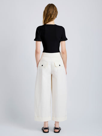 Proenza Schouler Back full length image of model wearing Talla Pant in Washed Cotton in Alabaster