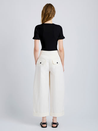 Proenza Schouler Back full length image of model wearing Talla Pant in Washed Cotton in Alabaster