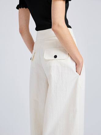 Proenza Schouler Detail image of model wearing Talla Pant in Washed Cotton in Alabaster
