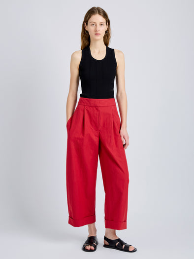 Proenza Schouler Front full length image of model wearing Talla Pant in Washed Cotton in Brick