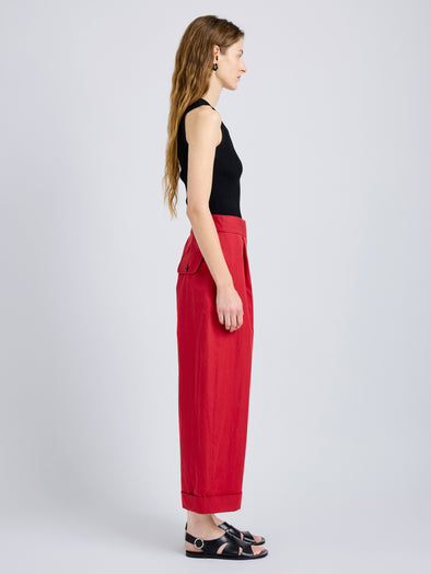Proenza Schouler Side full length image of model wearing Talla Pant in Washed Cotton in Brick
