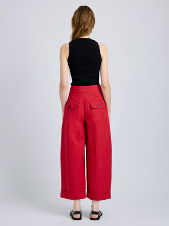 Proenza Schouler Back full length image of model wearing Talla Pant in Washed Cotton in Brick