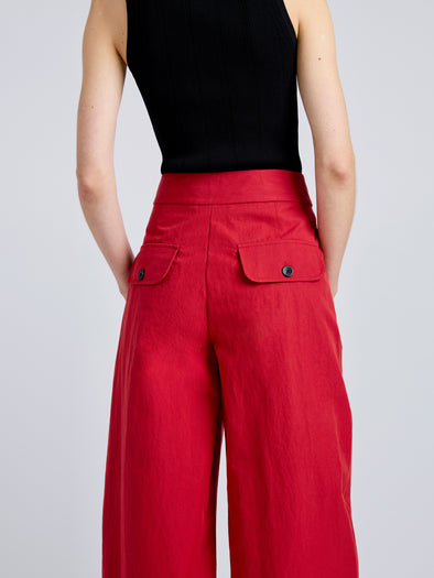 Proenza Schouler Detail image of model wearing Talla Pant in Washed Cotton in Brick