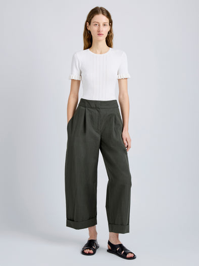 Proenza Schouler Front full length image of model wearing Talla Pant in Washed Cotton in Willow