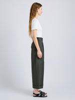 Proenza Schouler Side full length image of model wearing Talla Pant in Washed Cotton in Willow