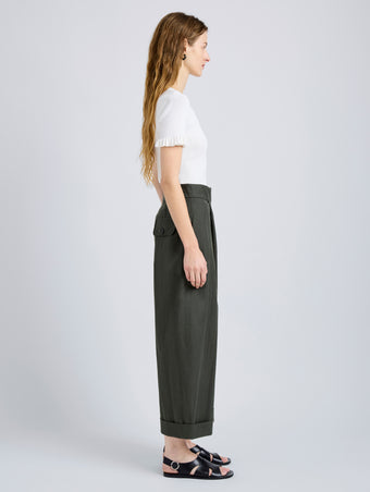 Proenza Schouler Side full length image of model wearing Talla Pant in Washed Cotton in Willow