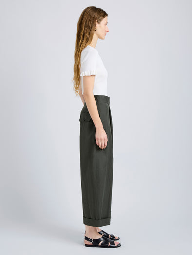 Proenza Schouler Side full length image of model wearing Talla Pant in Washed Cotton in Willow