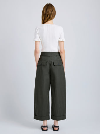 Proenza Schouler Back full length image of model wearing Talla Pant in Washed Cotton in Willow