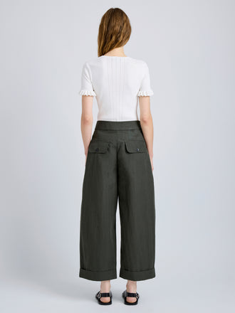 Proenza Schouler Back full length image of model wearing Talla Pant in Washed Cotton in Willow