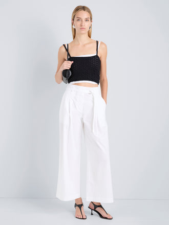 Proenza Schouler Front full length image of model wearing Cropped Raver Pant in Poplin in White
