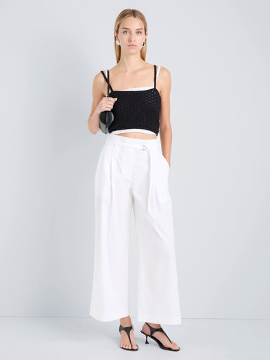 Proenza Schouler Front full length image of model wearing Cropped Raver Pant in Poplin in White