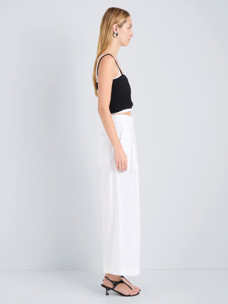Proenza Schouler Side full length image of model wearing Cropped Raver Pant in Poplin in White