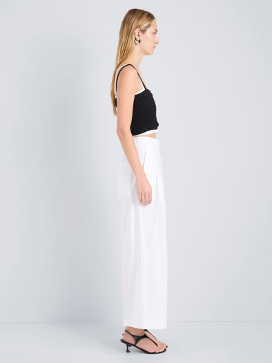 Proenza Schouler Side full length image of model wearing Cropped Raver Pant in Poplin in White