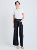 Proenza Schouler Front full length image of model wearing Lina Pant in Stretch Twill in Indigo