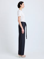 Proenza Schouler Side full length image of model wearing Lina Pant in Stretch Twill in Indigo