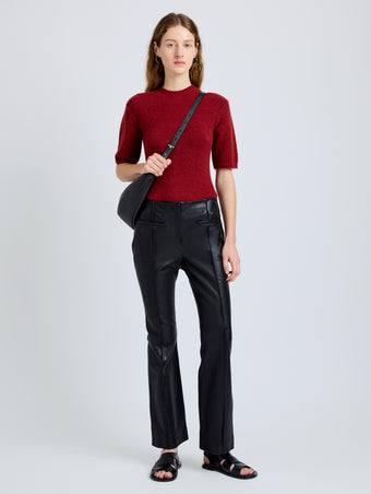 Proenza Schouler Front full length image of model wearing Dana Sweater in Stripe Knit in Brick