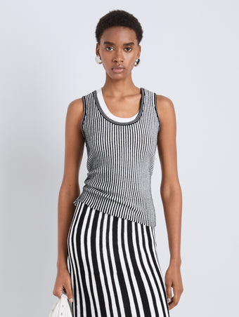Proenza Schouler Front cropped image of model wearing Lennox Top in Cotton Rib in Black Off White