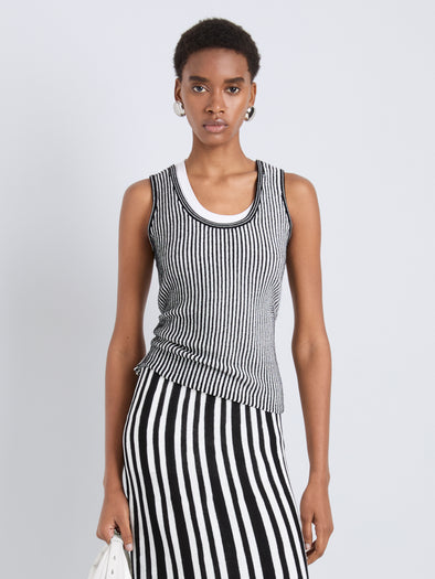 Proenza Schouler Front cropped image of model wearing Lennox Top in Cotton Rib in Black Off White