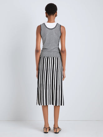 Proenza Schouler Back full length image of model wearing Lennox Top in Cotton Rib in Black Off White