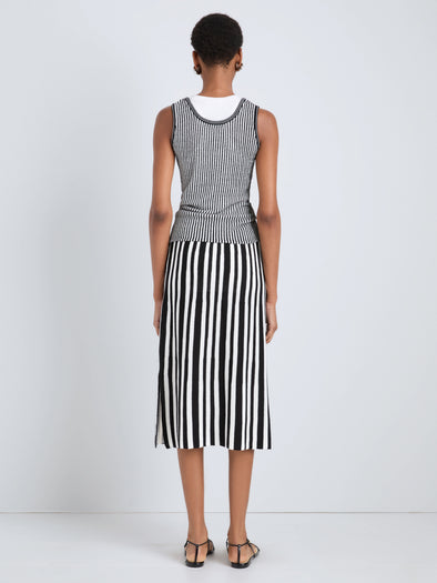 Proenza Schouler Back full length image of model wearing Lennox Top in Cotton Rib in Black Off White