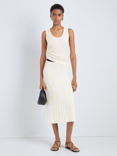 Proenza Schouler Front full length image of model wearing Lennox Top in Cotton Rib in Butter White