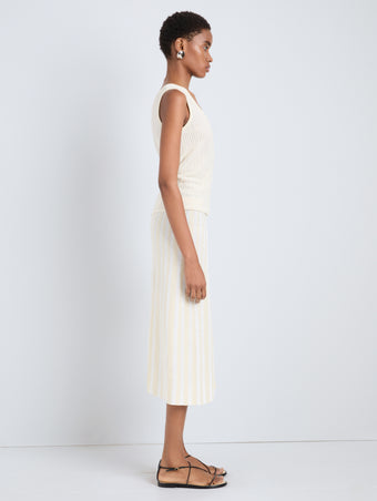 Proenza Schouler Side full length image of model wearing Lennox Top in Cotton Rib in Butter White