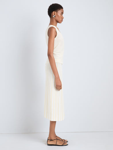 Proenza Schouler Side full length image of model wearing Lennox Top in Cotton Rib in Butter White