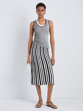 Proenza Schouler Front full length image of model wearing Isley Skirt in Cotton Rib in Black Off White