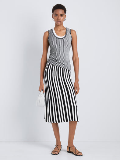 Proenza Schouler Front full length image of model wearing Isley Skirt in Cotton Rib in Black Off White