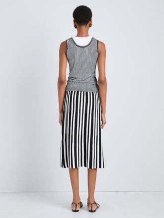 Proenza Schouler Back full length image of model wearing Isley Skirt in Cotton Rib in Black Off White