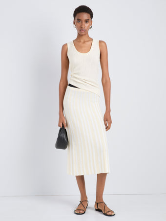 Proenza Schouler Front full length image of model wearing Isley Skirt in Cotton Rib in Butter White