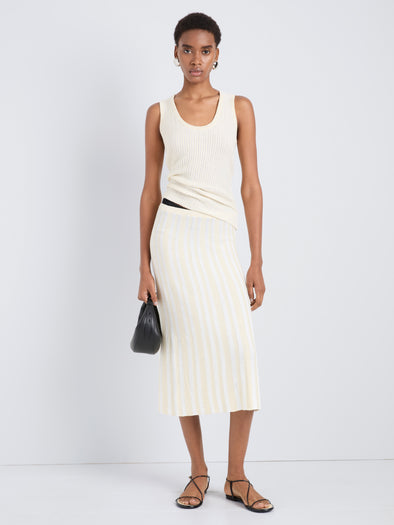Proenza Schouler Front full length image of model wearing Isley Skirt in Cotton Rib in Butter White