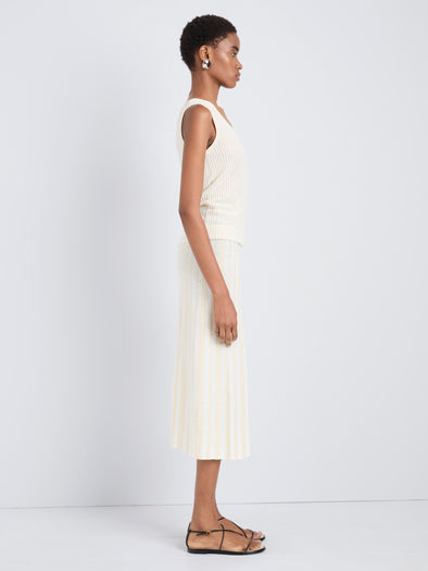 Proenza Schouler Side full length image of model wearing Isley Skirt in Cotton Rib in Butter White
