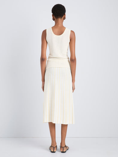 Proenza Schouler Back full length image of model wearing Isley Skirt in Cotton Rib in Butter White