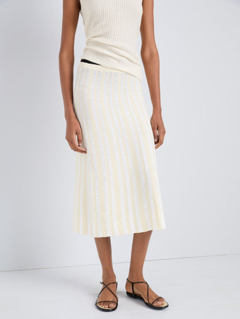 Proenza Schouler Detail image of model wearing Isley Skirt in Cotton Rib in Butter White